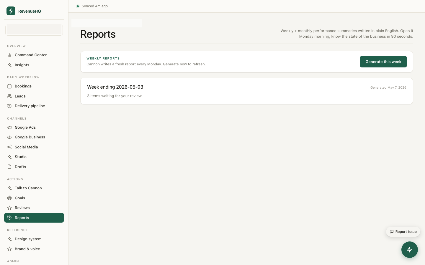 Reports and performance digest